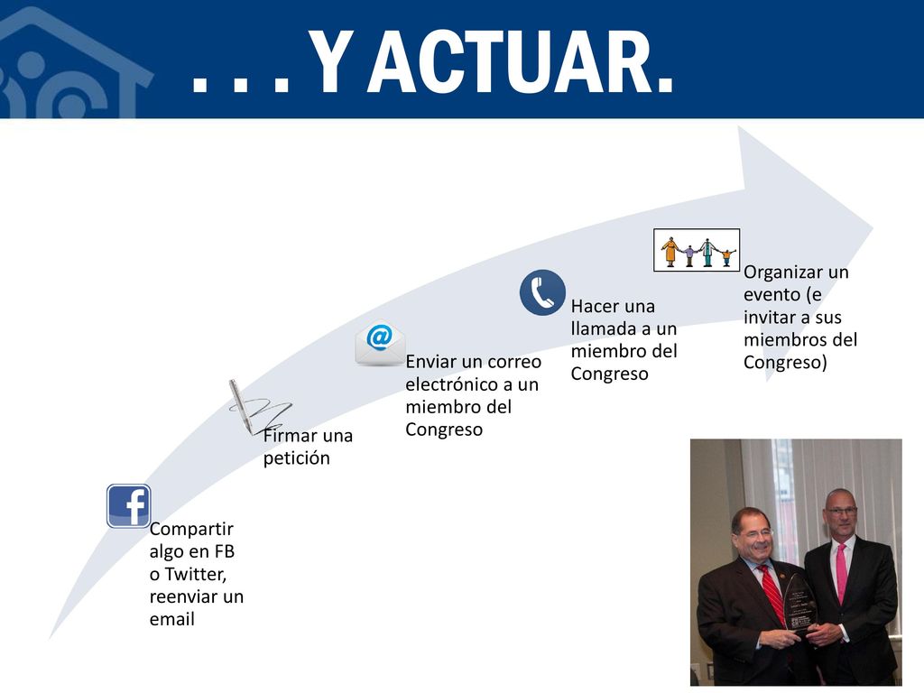 . . . Y ACTUAR. Compartir algo en FB o Twitter, reenviar un  . Firmar una petición. Enviar un correo electrónico a un miembro del Congreso.