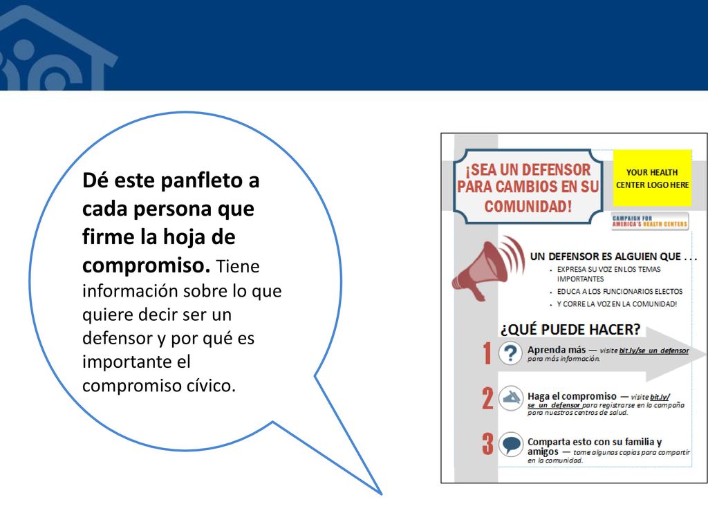Dé este panfleto a cada persona que firme la hoja de compromiso