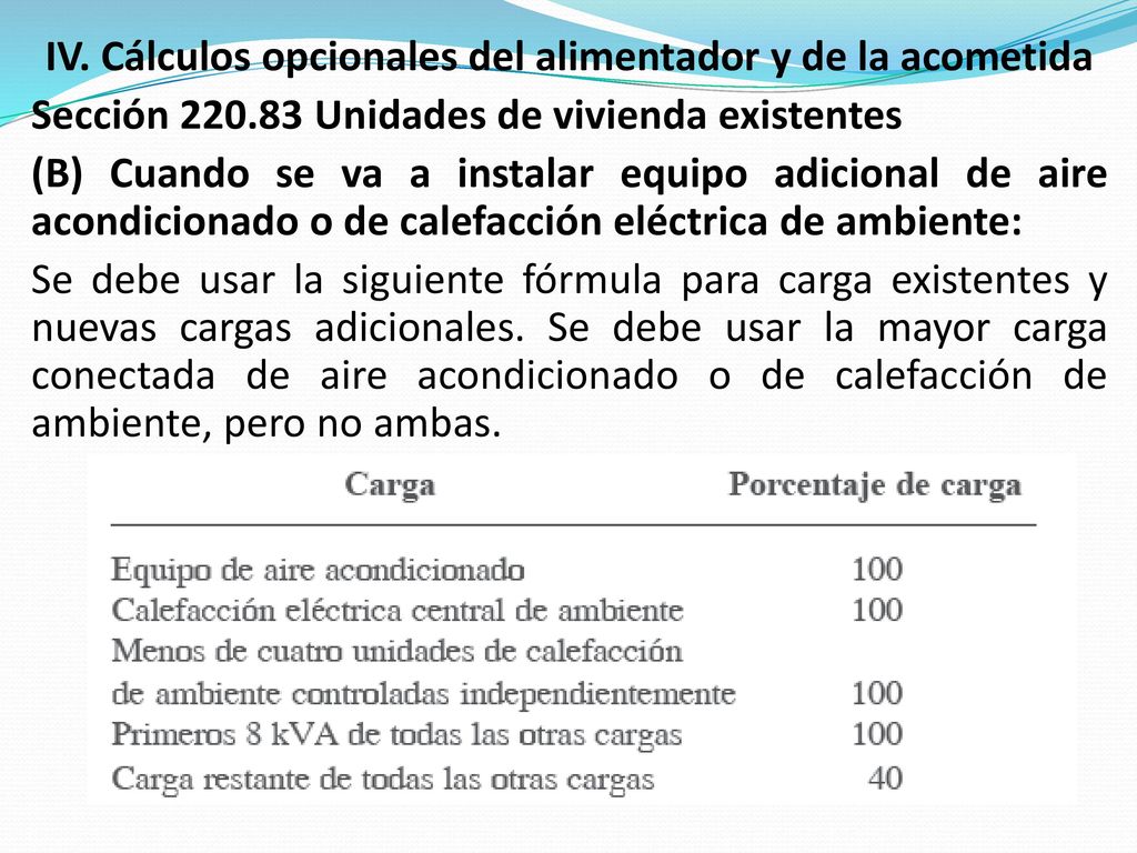 IV. Cálculos opcionales del alimentador y de la acometida