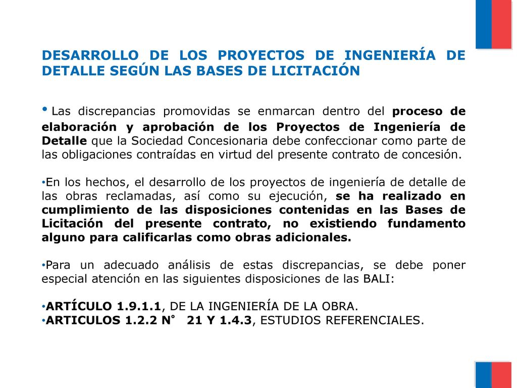 DESARROLLO DE LOS PROYECTOS DE INGENIERÍA DE DETALLE SEGÚN LAS BASES DE LICITACIÓN