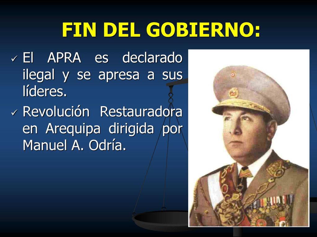 FIN DEL GOBIERNO: El APRA es declarado ilegal y se apresa a sus líderes.