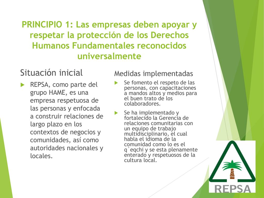 PRINCIPIO 1: Las empresas deben apoyar y respetar la protección de los Derechos Humanos Fundamentales reconocidos universalmente