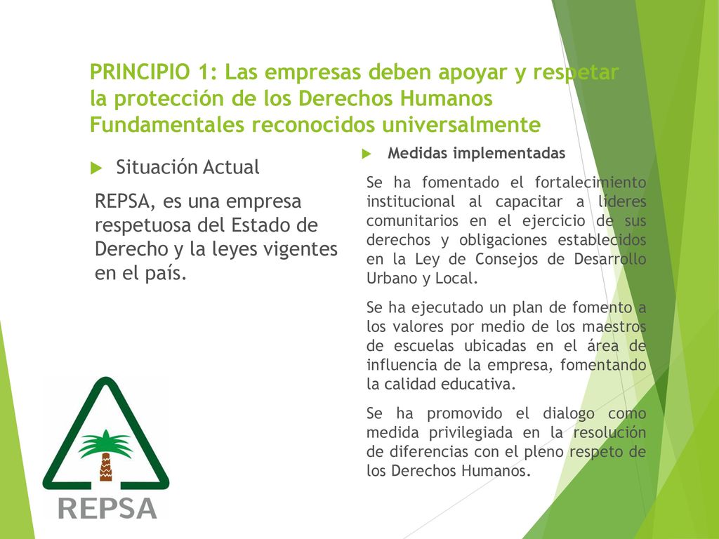 PRINCIPIO 1: Las empresas deben apoyar y respetar la protección de los Derechos Humanos Fundamentales reconocidos universalmente