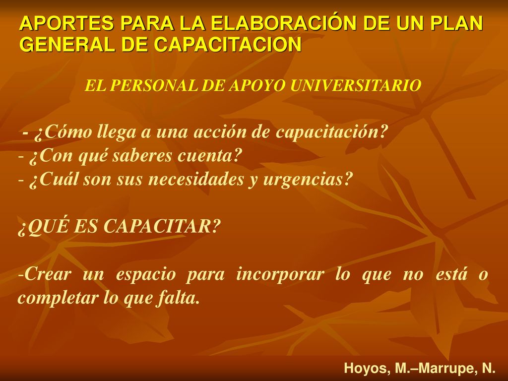 APORTES PARA LA ELABORACIÓN DE UN PLAN GENERAL DE CAPACITACION