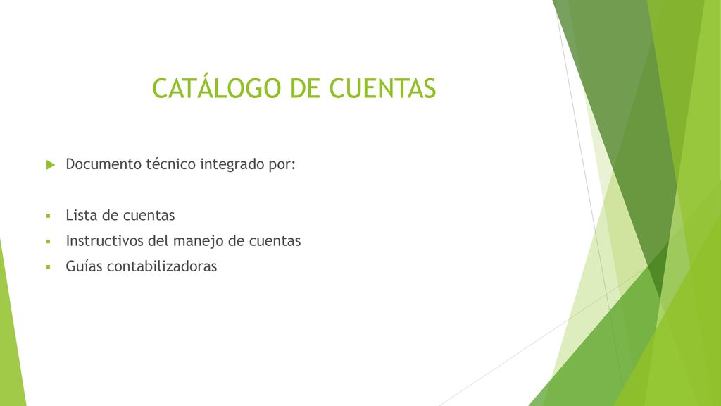 CATÁLOGO DE CUENTAS Documento técnico integrado por: Lista de cuentas
