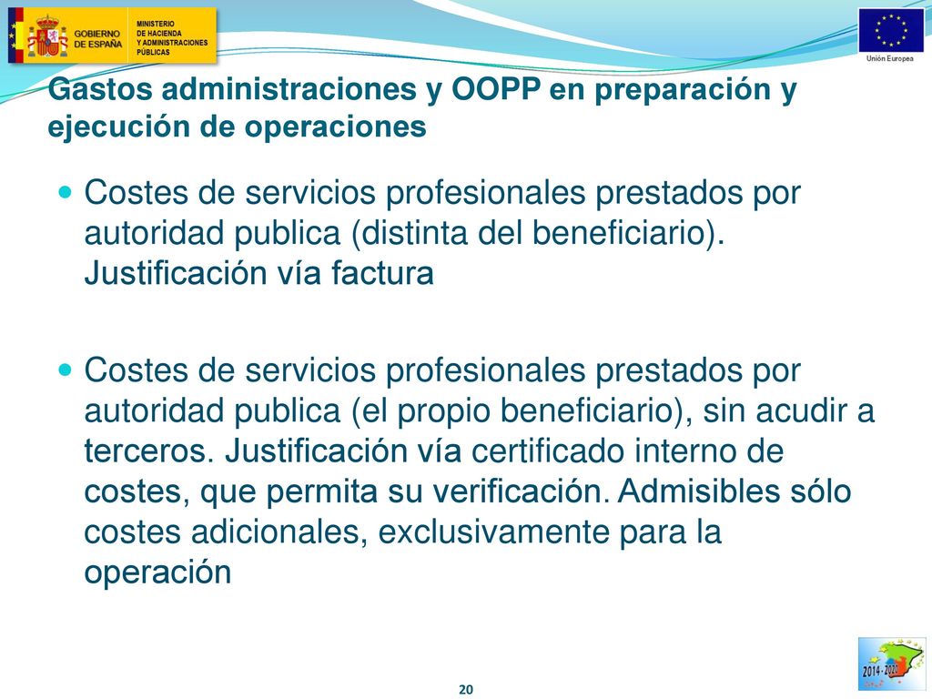 Gastos administraciones y OOPP en preparación y ejecución de operaciones