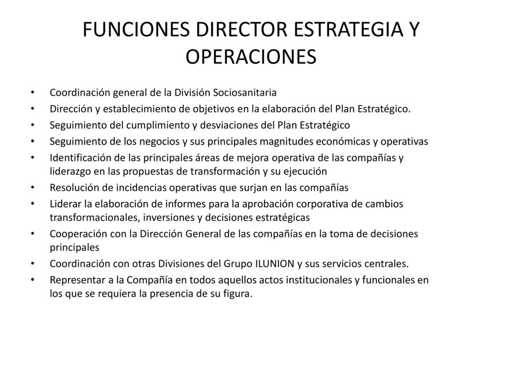 FUNCIONES DIRECTOR ESTRATEGIA Y OPERACIONES