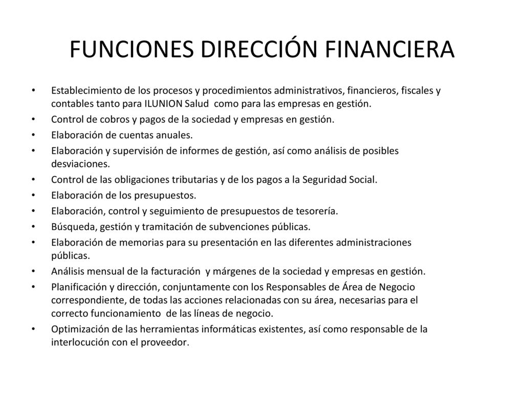 FUNCIONES DIRECCIÓN FINANCIERA