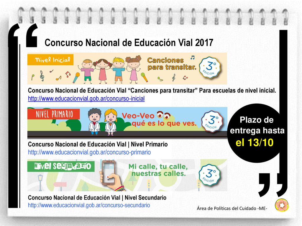 el 13/10 Concurso Nacional de Educación Vial 2017 Plazo de