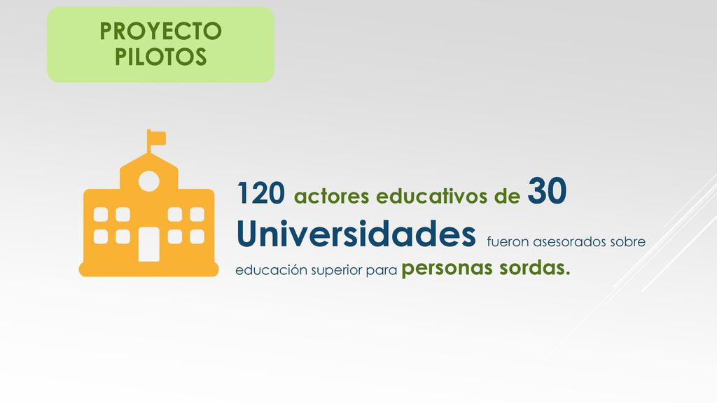 PROYECTO PILOTOS 120 actores educativos de 30 Universidades fueron asesorados sobre educación superior para personas sordas.