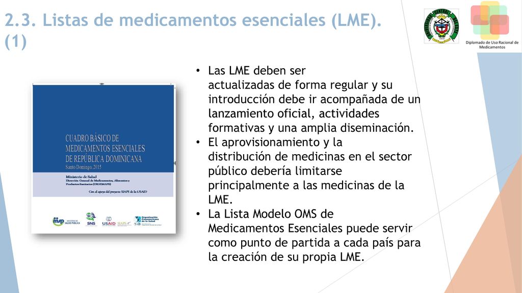 2.3. Listas de medicamentos esenciales (LME). (1)