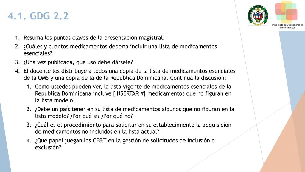 4.1. GDG 2.2 Resuma los puntos claves de la presentación magistral.