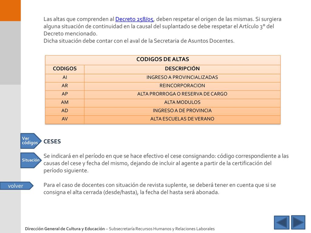 Las altas que comprenden al Decreto 258/05, deben respetar el origen de las mismas. Si surgiera alguna situación de continuidad en la causal del suplantado se debe respetar el Artículo 3° del Decreto mencionado.