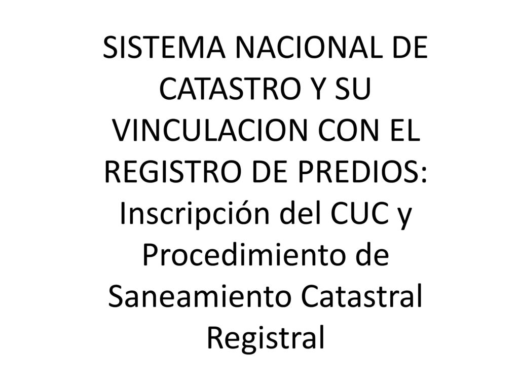 SISTEMA NACIONAL DE CATASTRO Y SU VINCULACION CON EL REGISTRO DE PREDIOS: Inscripción del CUC y Procedimiento de Saneamiento Catastral Registral