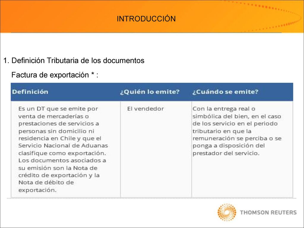 INTRODUCCIÓN 1. Definición Tributaria de los documentos Factura de exportación * :