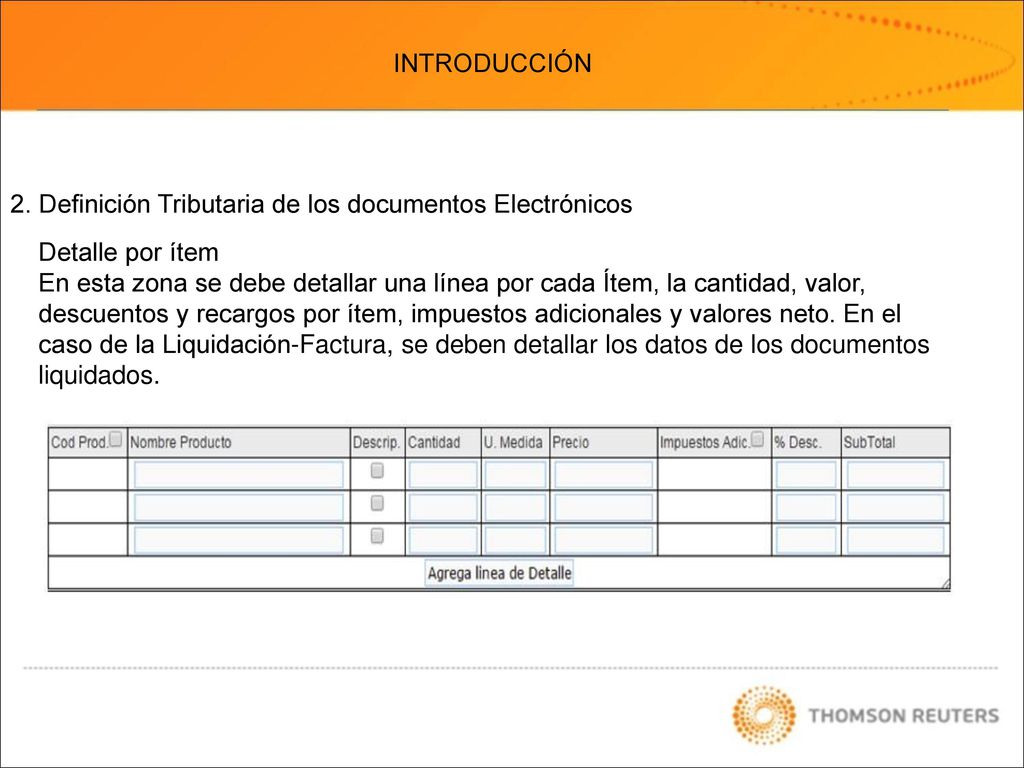INTRODUCCIÓN 2. Definición Tributaria de los documentos Electrónicos. Detalle por ítem.