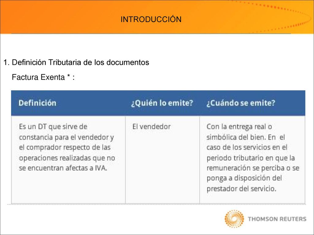 INTRODUCCIÓN 1. Definición Tributaria de los documentos Factura Exenta * :