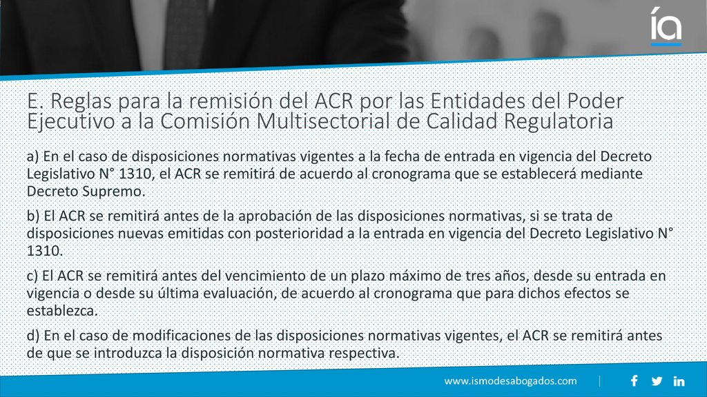 E. Reglas para la remisión del ACR por las Entidades del Poder Ejecutivo a la Comisión Multisectorial de Calidad Regulatoria
