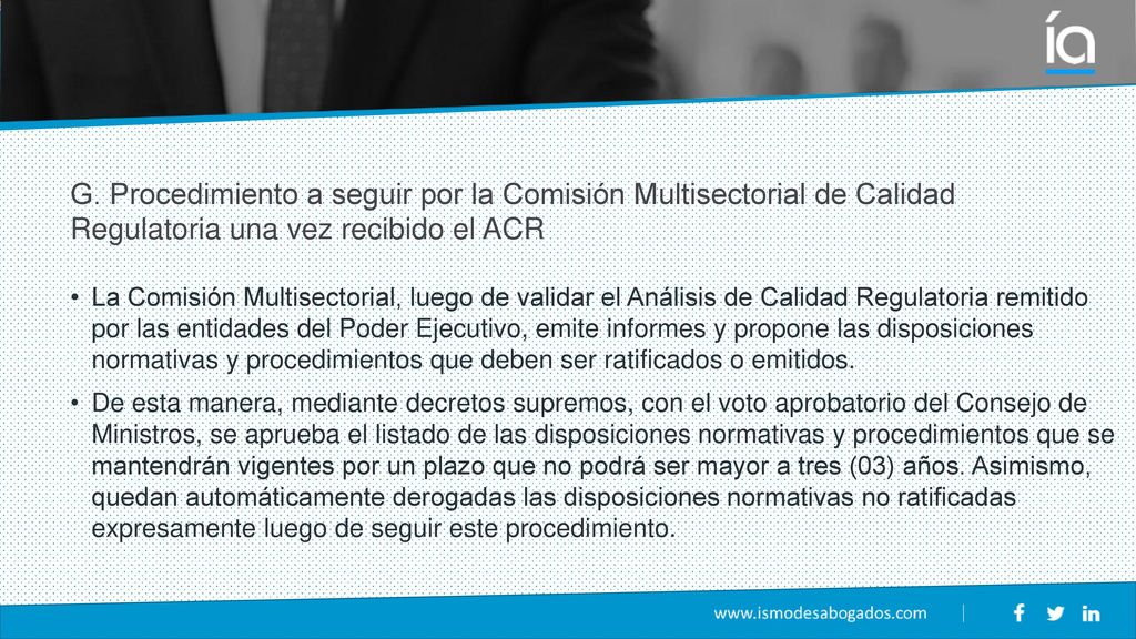G. Procedimiento a seguir por la Comisión Multisectorial de Calidad Regulatoria una vez recibido el ACR