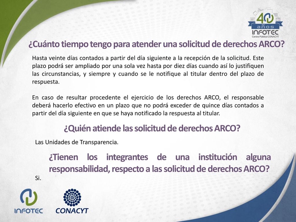 ¿Cuánto tiempo tengo para atender una solicitud de derechos ARCO