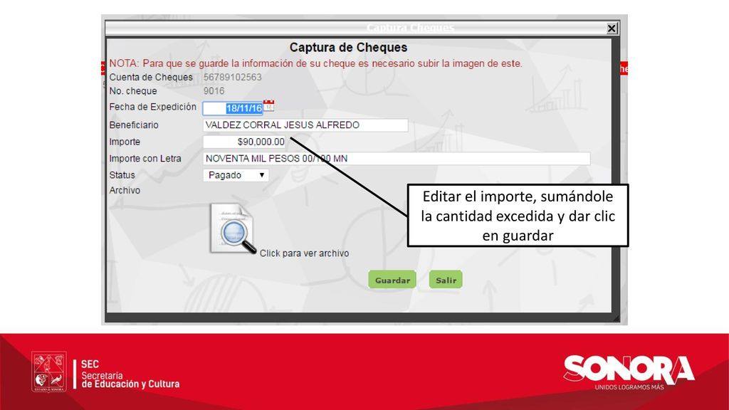 Editar el importe, sumándole la cantidad excedida y dar clic en guardar