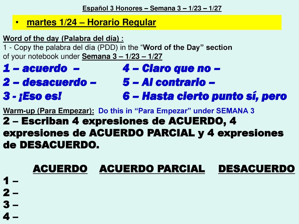 Español 3 Honores – Semana 3 – 1/23 – 1/27