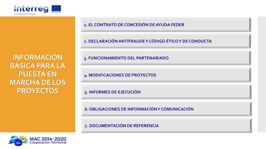 INFORMACIÓN BÁSICA PARA LA PUESTA EN MARCHA DE LOS PROYECTOS