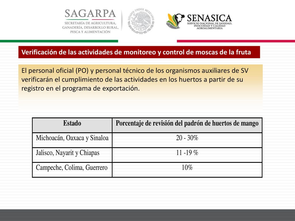 Verificación de las actividades de monitoreo y control de moscas de la fruta