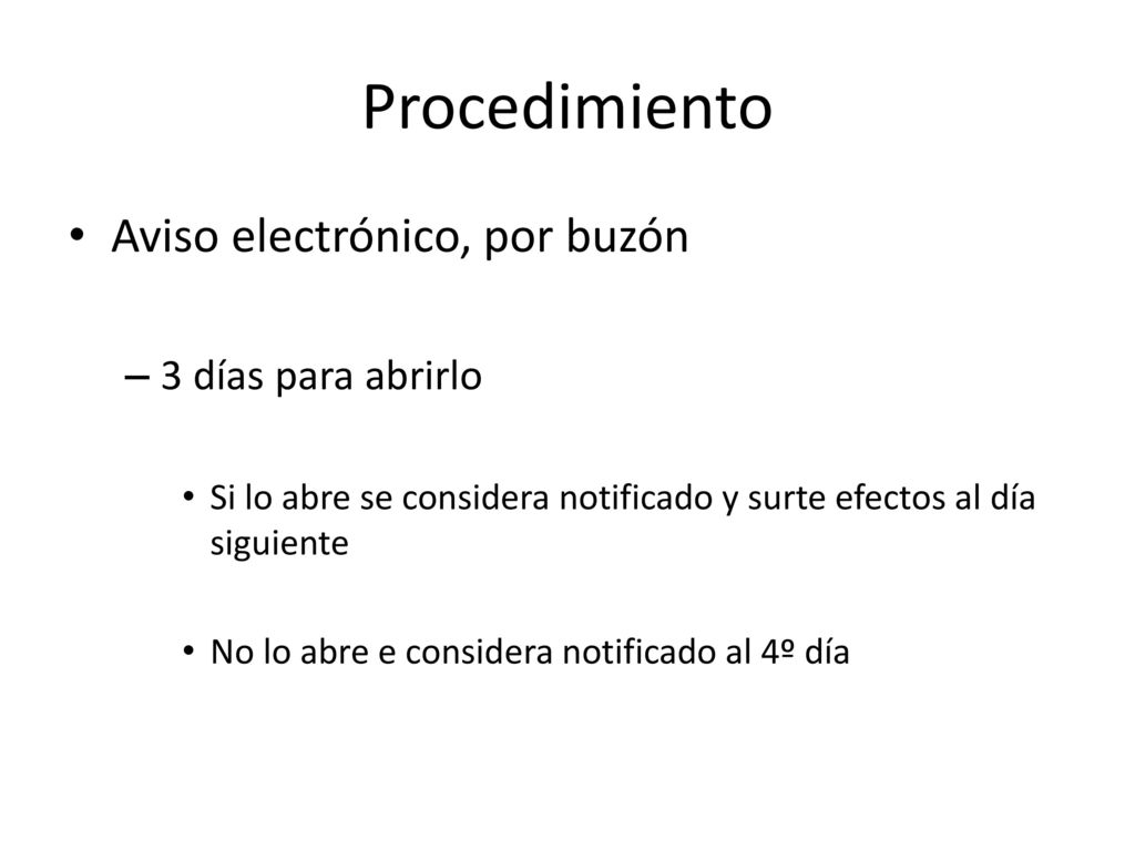 Procedimiento Aviso electrónico, por buzón 3 días para abrirlo