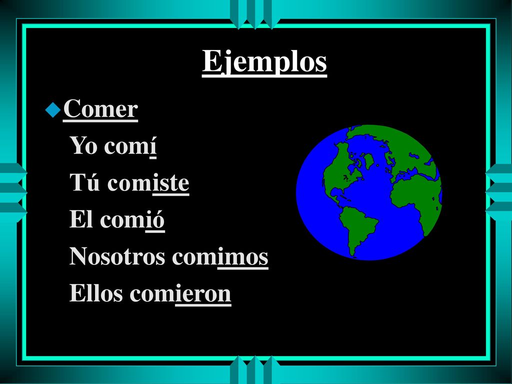 Ejemplos Comer Yo comí Tú comiste El comió Nosotros comimos