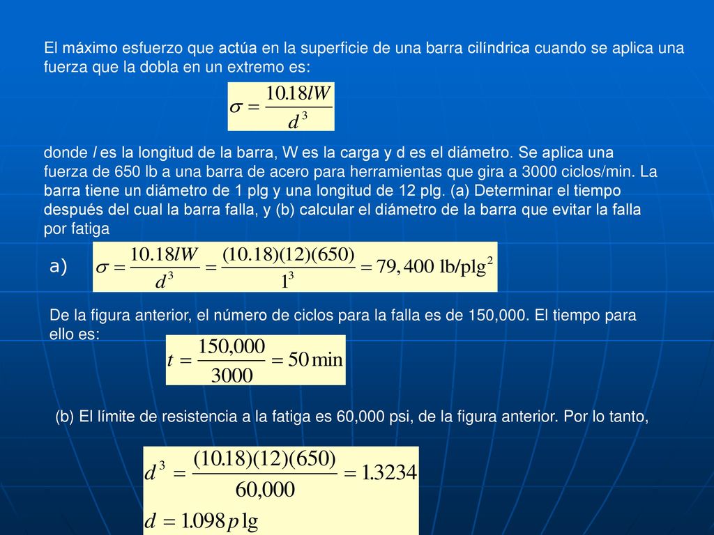 El máximo esfuerzo que actúa en la superficie de una barra cilíndrica cuando se aplica una fuerza que la dobla en un extremo es: