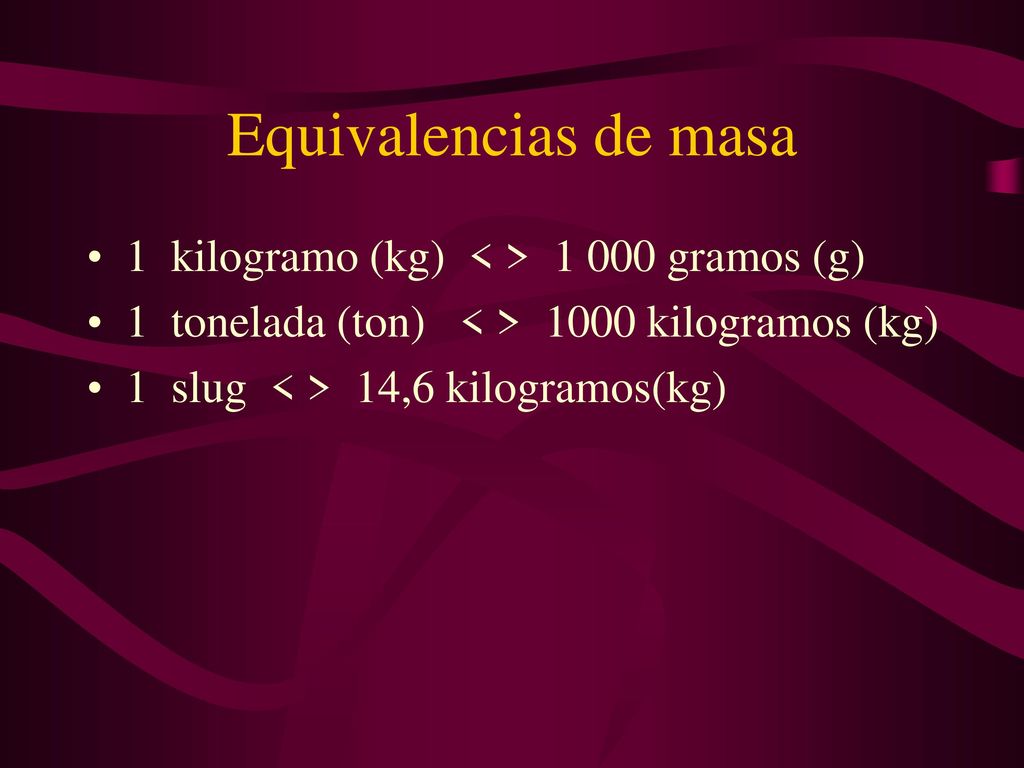 Equivalencias de masa 1 kilogramo (kg) < > gramos (g)
