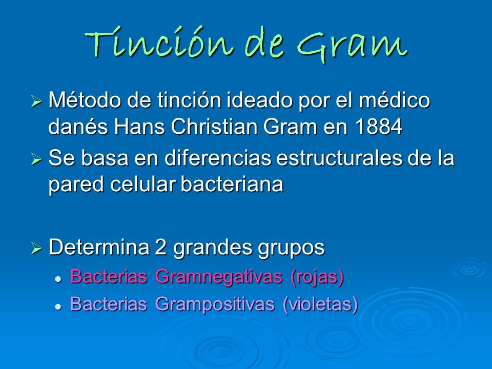 Tinción de Gram Método de tinción ideado por el médico danés Hans Christian Gram en