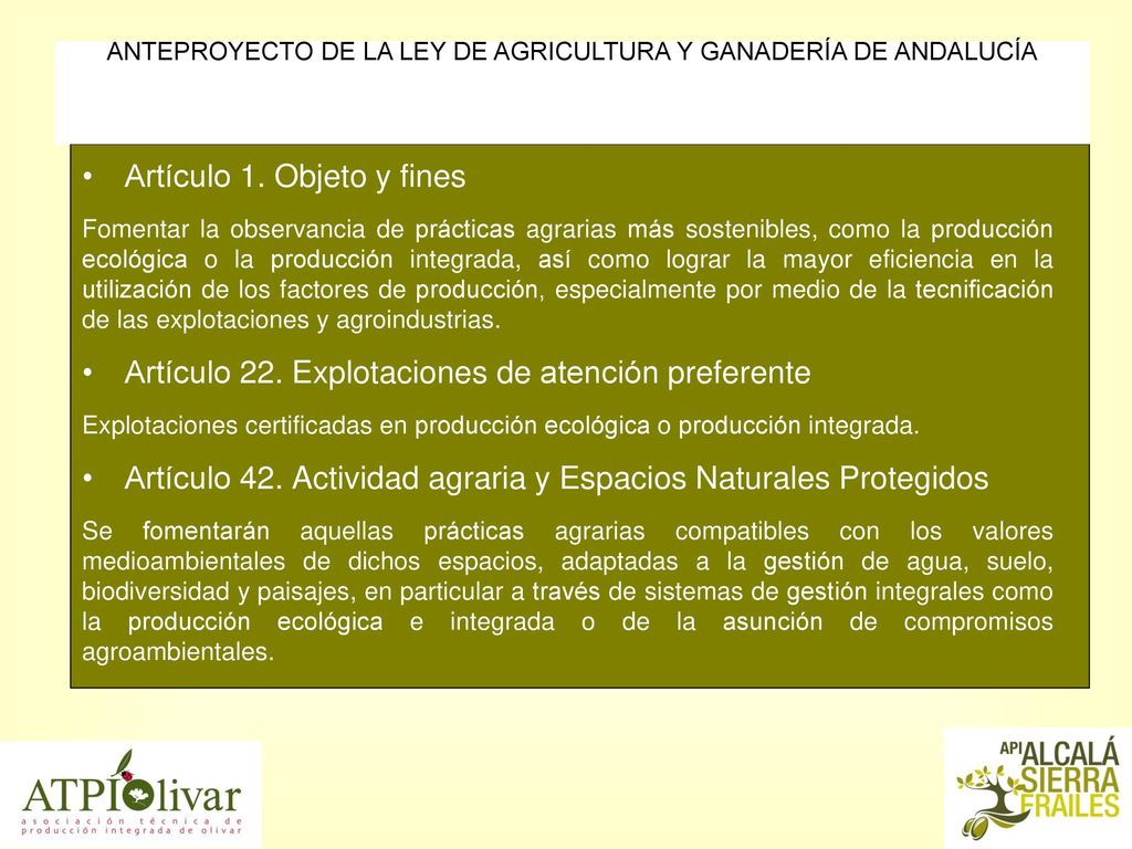 ANTEPROYECTO DE LA LEY DE AGRICULTURA Y GANADERÍA DE ANDALUCÍA