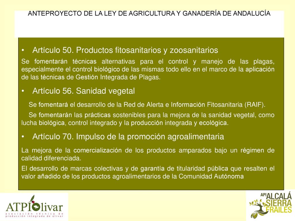 ANTEPROYECTO DE LA LEY DE AGRICULTURA Y GANADERÍA DE ANDALUCÍA