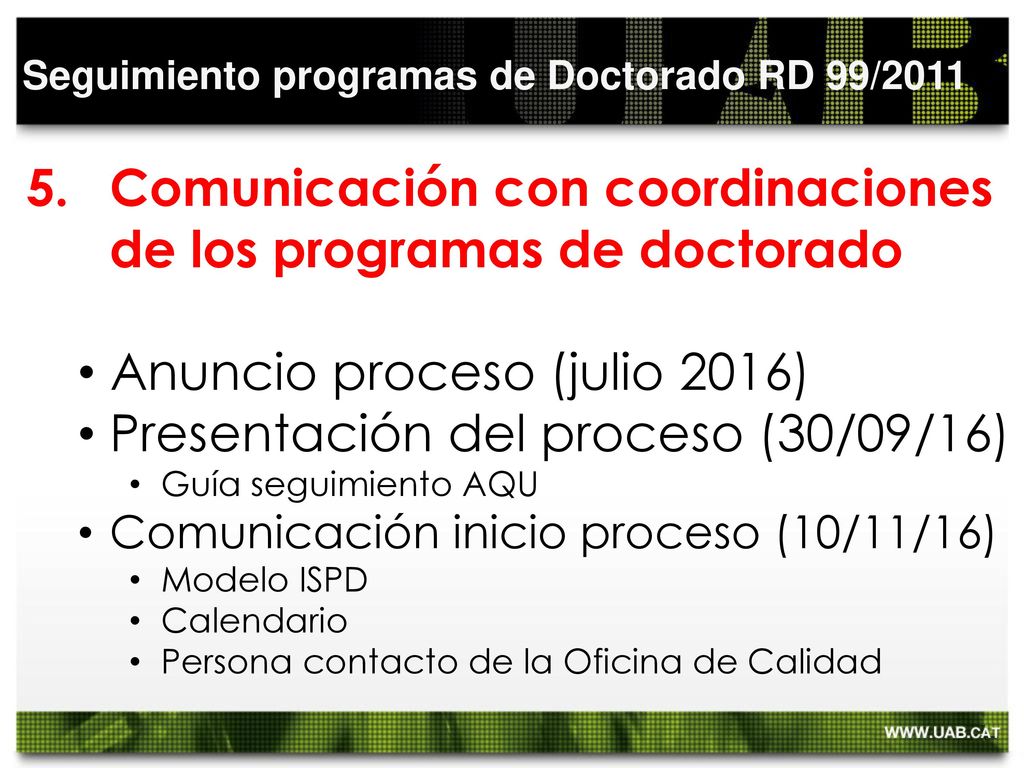 Comunicación con coordinaciones de los programas de doctorado
