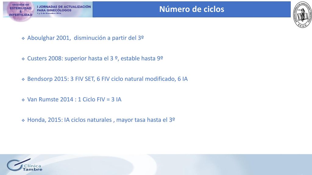 Número de ciclos Aboulghar 2001, disminución a partir del 3º