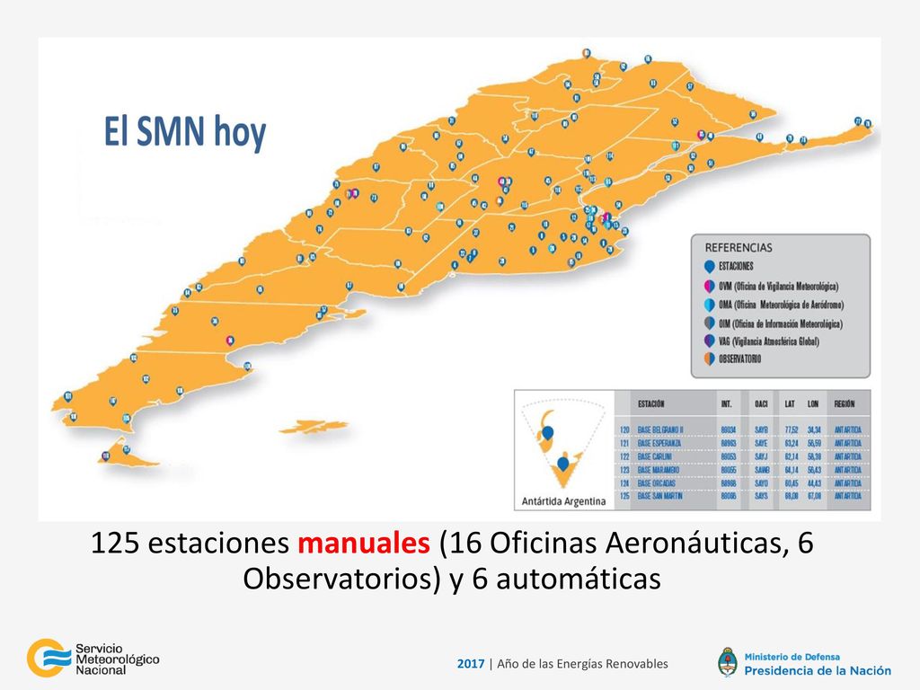 125 estaciones manuales (16 Oficinas Aeronáuticas, 6 Observatorios) y 6 automáticas