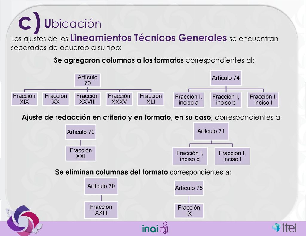 c) Ubicación. Los ajustes de los Lineamientos Técnicos Generales se encuentran separados de acuerdo a su tipo: