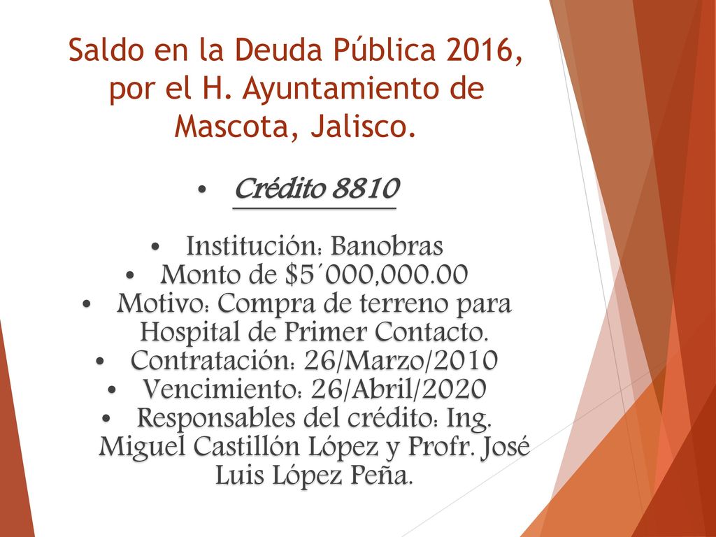 Saldo en la Deuda Pública 2016, por el H
