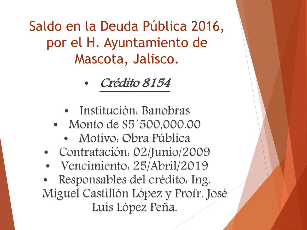 Saldo en la Deuda Pública 2016, por el H