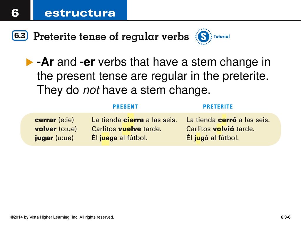 -Ar and -er verbs that have a stem change in the present tense are regular in the preterite. They do not have a stem change.