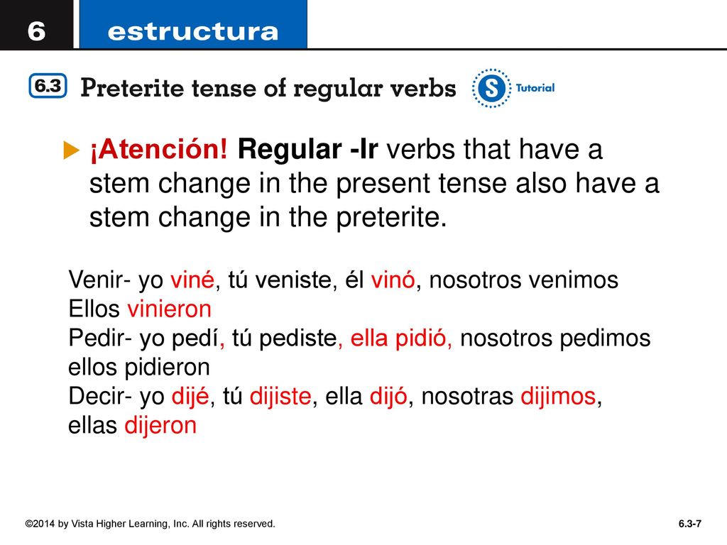 ¡Atención! Regular -Ir verbs that have a stem change in the present tense also have a stem change in the preterite.