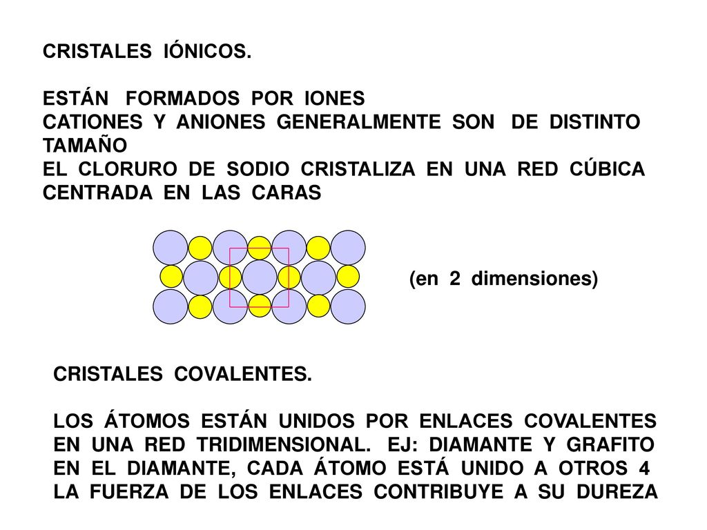 CRISTALES IÓNICOS. ESTÁN FORMADOS POR IONES. CATIONES Y ANIONES GENERALMENTE SON DE DISTINTO.