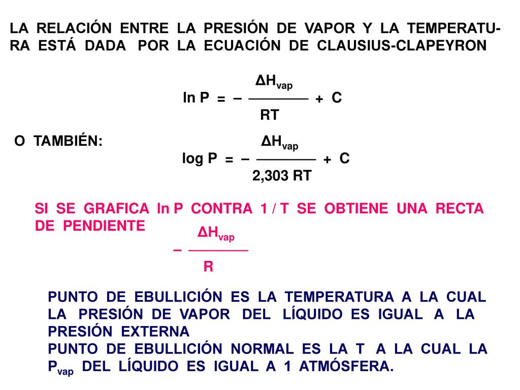 LA RELACIÓN ENTRE LA PRESIÓN DE VAPOR Y LA TEMPERATU-