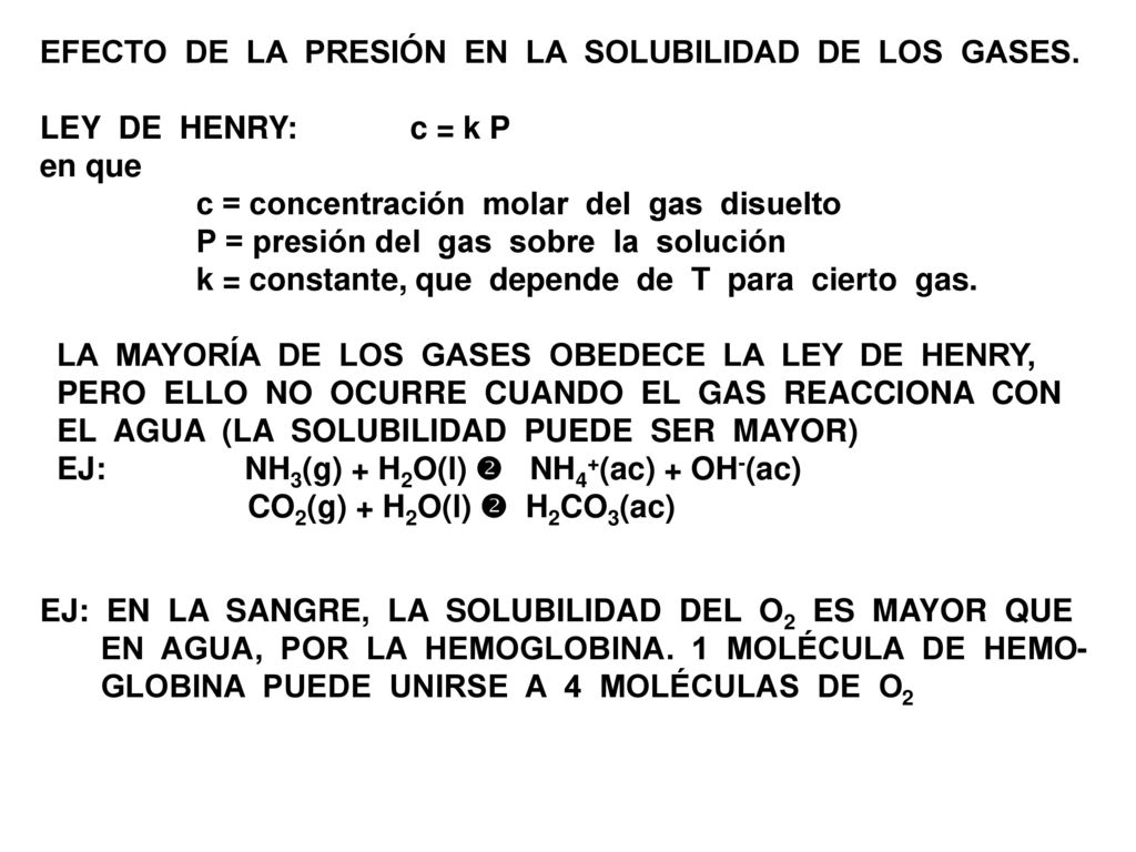EFECTO DE LA PRESIÓN EN LA SOLUBILIDAD DE LOS GASES.