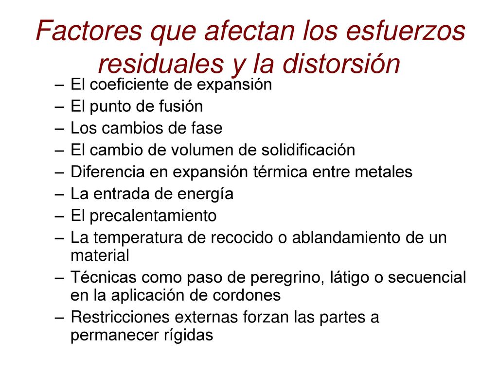 Factores que afectan los esfuerzos residuales y la distorsión