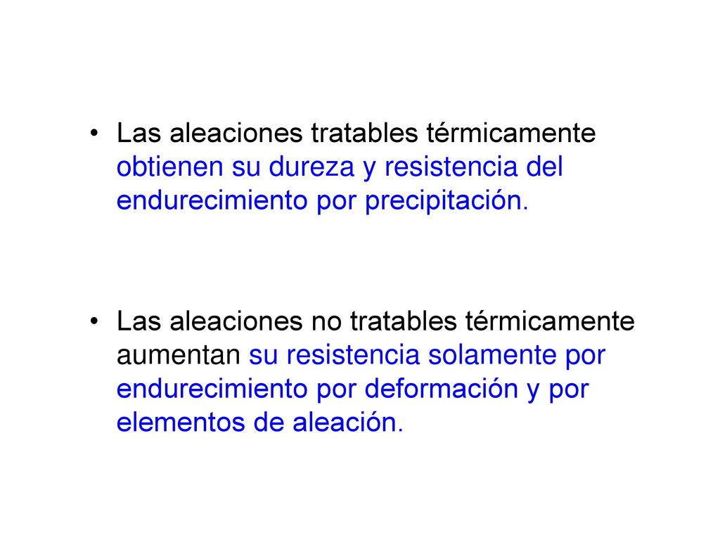 Las aleaciones tratables térmicamente obtienen su dureza y resistencia del endurecimiento por precipitación.