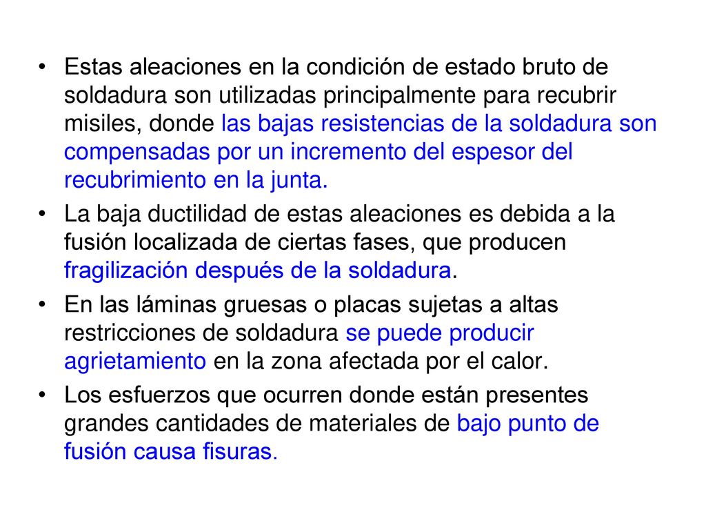Estas aleaciones en la condición de estado bruto de soldadura son utilizadas principalmente para recubrir misiles, donde las bajas resistencias de la soldadura son compensadas por un incremento del espesor del recubrimiento en la junta.