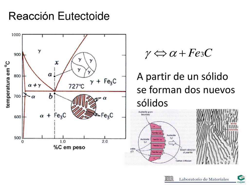 Reacción Eutectoide A partir de un sólido se forman dos nuevos sólidos
